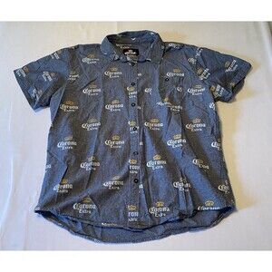 Corona Extra Beer Logo Button Down Short Sleeve Shirt Men's 2XL XXL Blue
